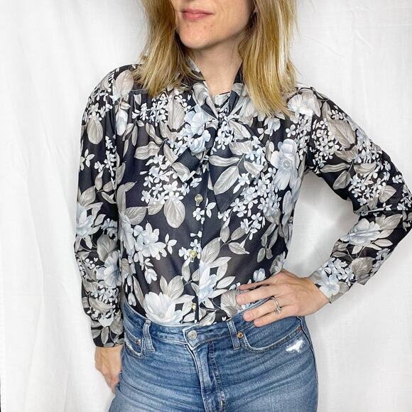 VINTAGE Floral Secretary Blouse - Picture 1 of 4